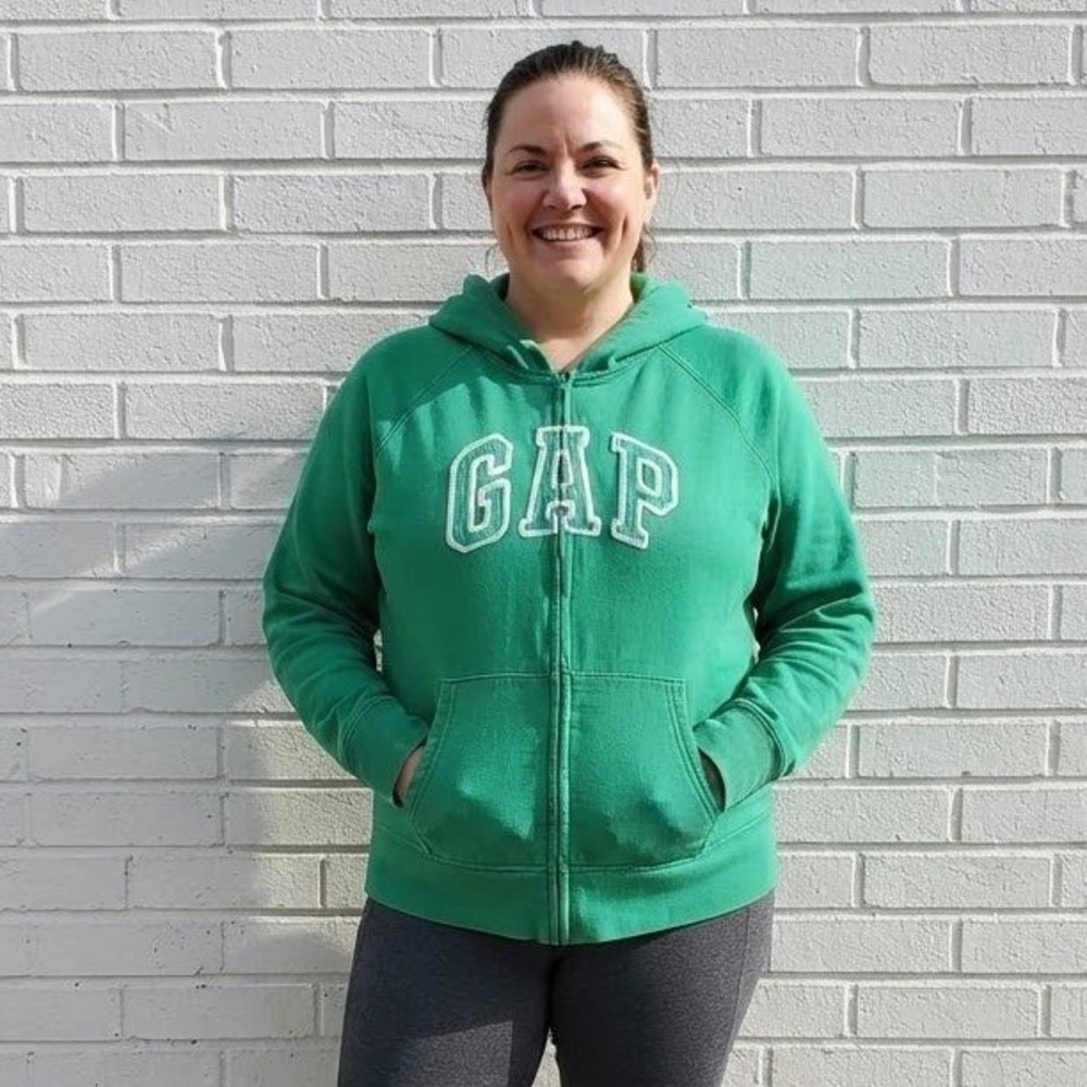 Gap Zip Up Hoodie Womens XL Kelly Green Logo Spellout Sweatshirt Bright Preppy